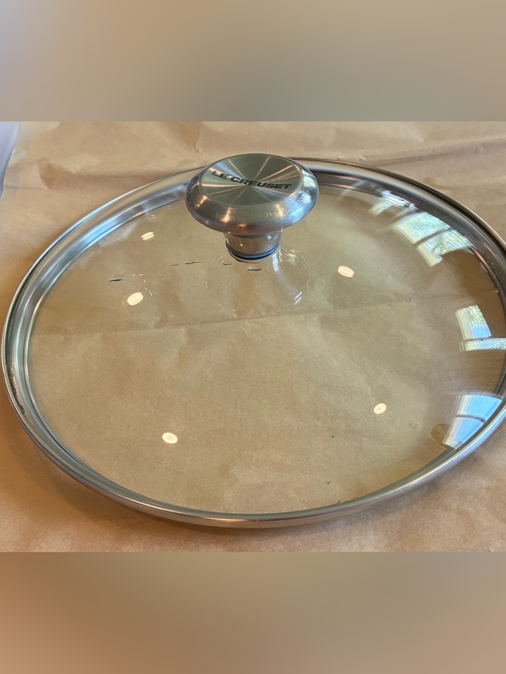 Le Creuset Replacement Tempered Glass Lid w/Brushed SS Knob; 9.5” Lid
